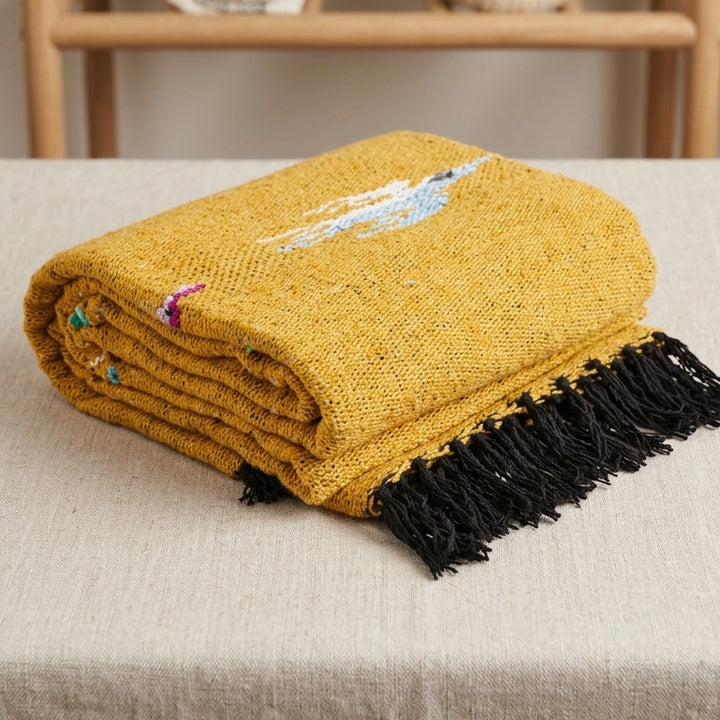 Wool Thunderbird Mexican Blanket - Golden
