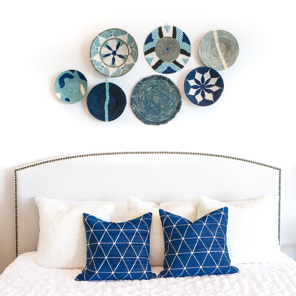 blue wall of baskets