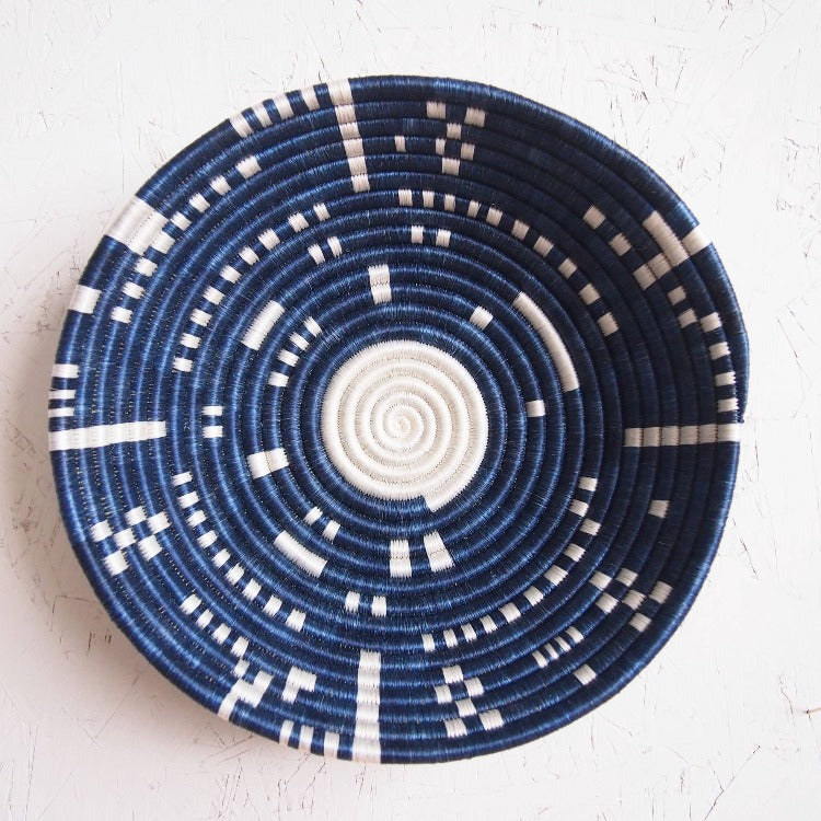 blue and white handwoven bowl from Africa by Amsha