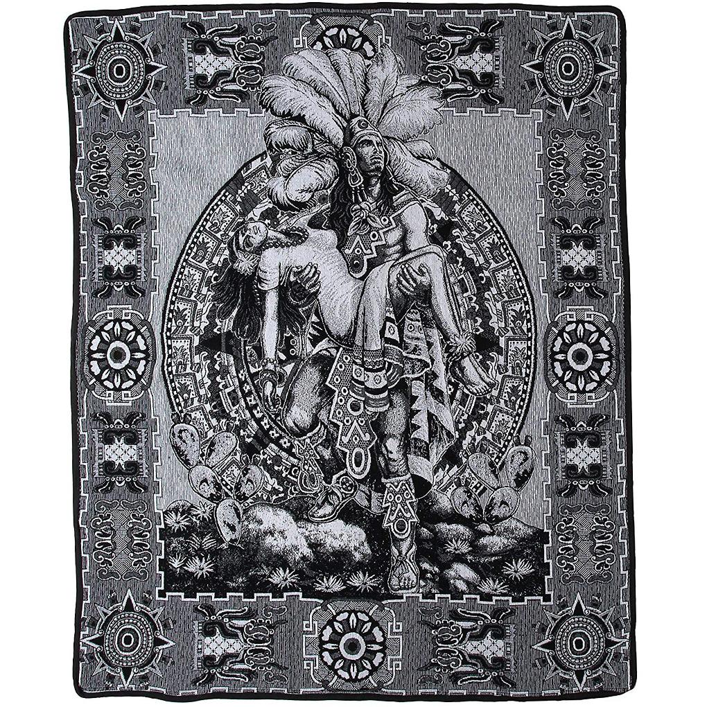 Aztec Warrior Mexican Blanket | XL Cobija Blanket | Native Mexico ...