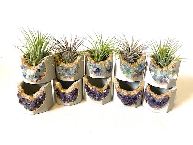 Amethyst Crystal and Fluorite Crystal Planter by Plant One on Me Designs