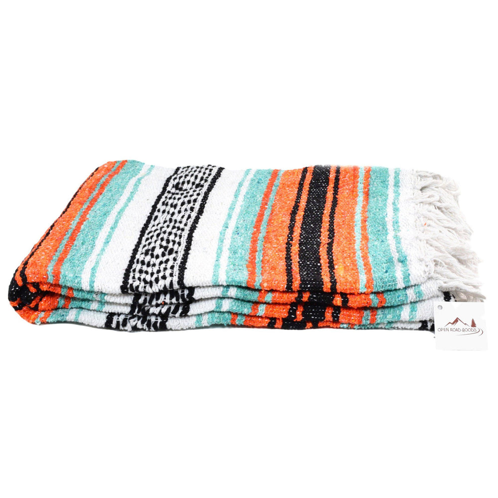 Aqua and orange Mexican blanket detail