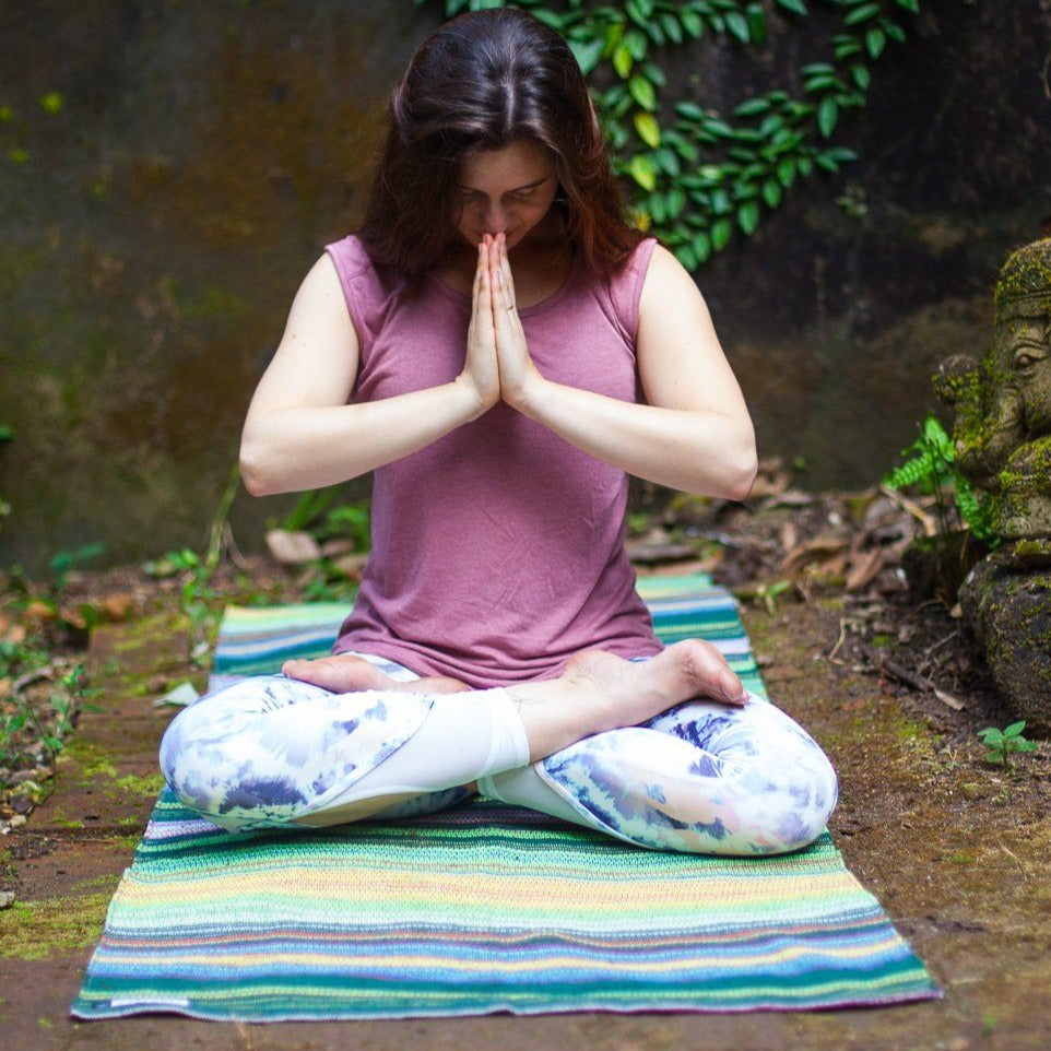 Pastel Mexican Falsa Blanket - Purple, Mint, Coral, Pink & Grey Stripes, Yoga & Decorative Throw