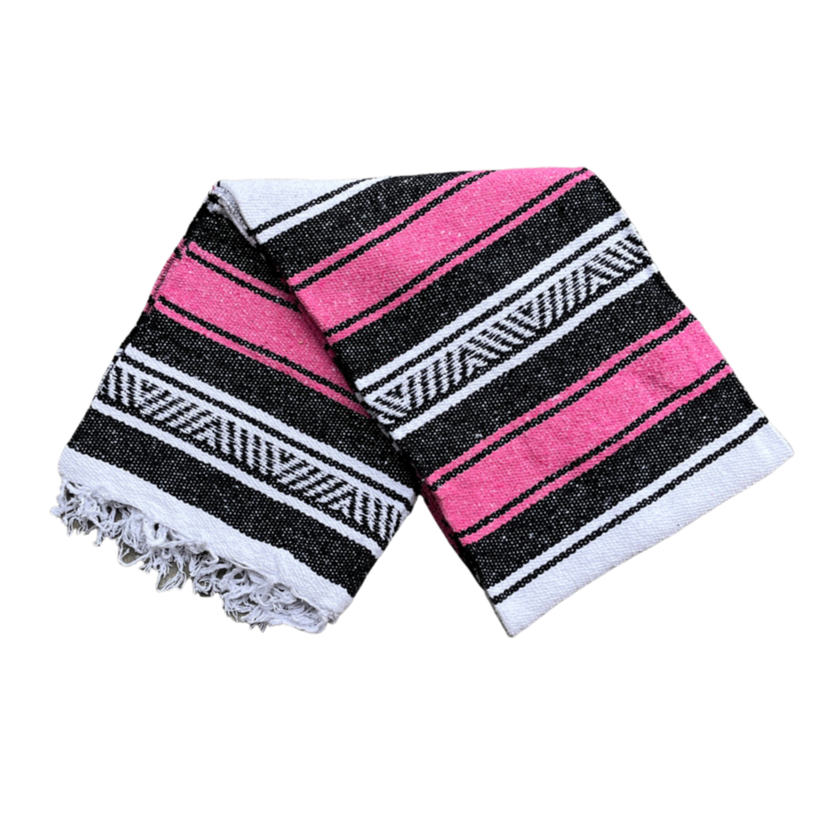 Pink and White Mexican Falsa Blanket - Recycled Material