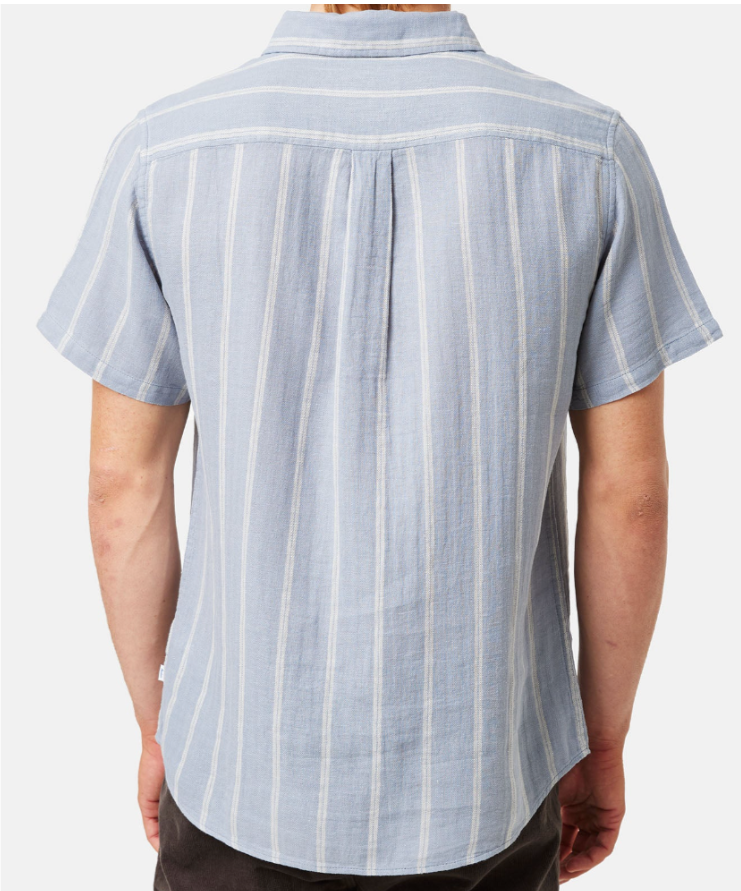 blue cotton and linen button down shirt for men 