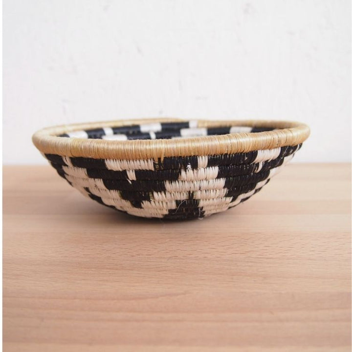 small black and white handwoven bowl by Amsha
