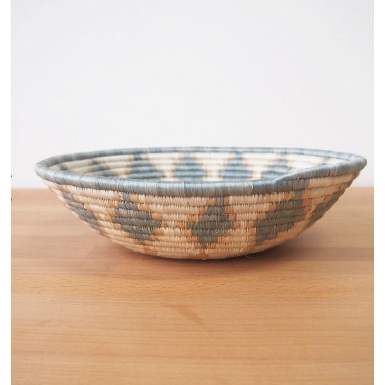 Amsha handwoven bowl in blue, tan and white