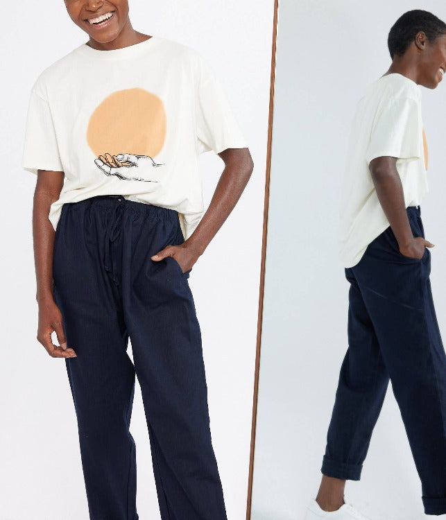 Model in Known Supply black linen pant 