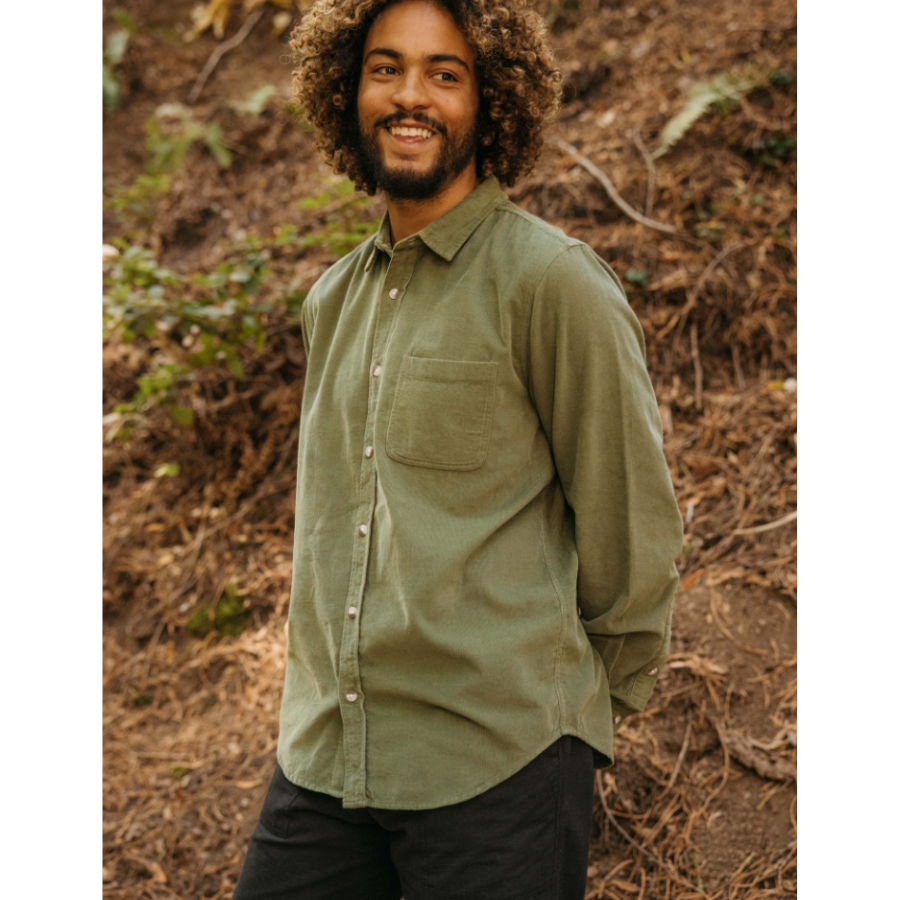 Mollusk's Corduroy One Pocket Shirt in Olive Green