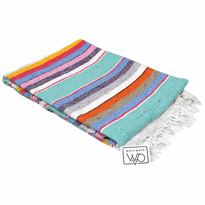 Mint Blue Serape Mexican Blanket: Beach Blanket, Picnic Blanket, Home ...