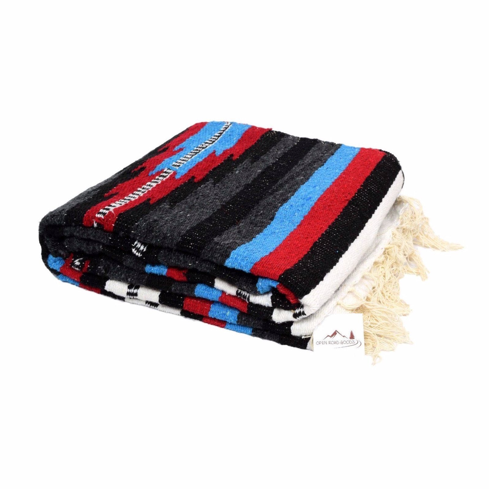 Red, Blue, Black, Grey Mexican Blanket