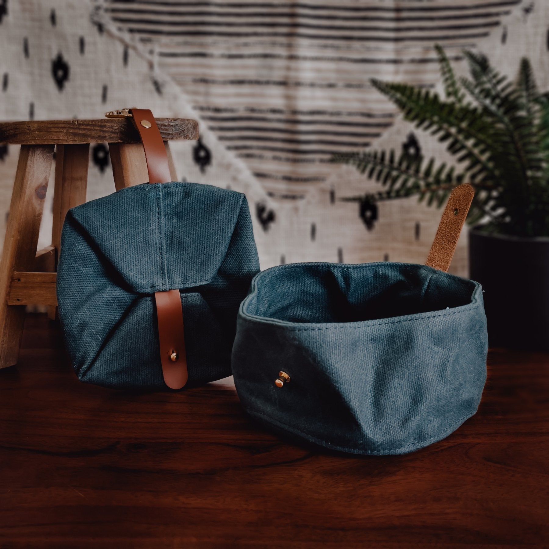 Navy Waxed Canvas & Collapsable Travel Dog Bowls