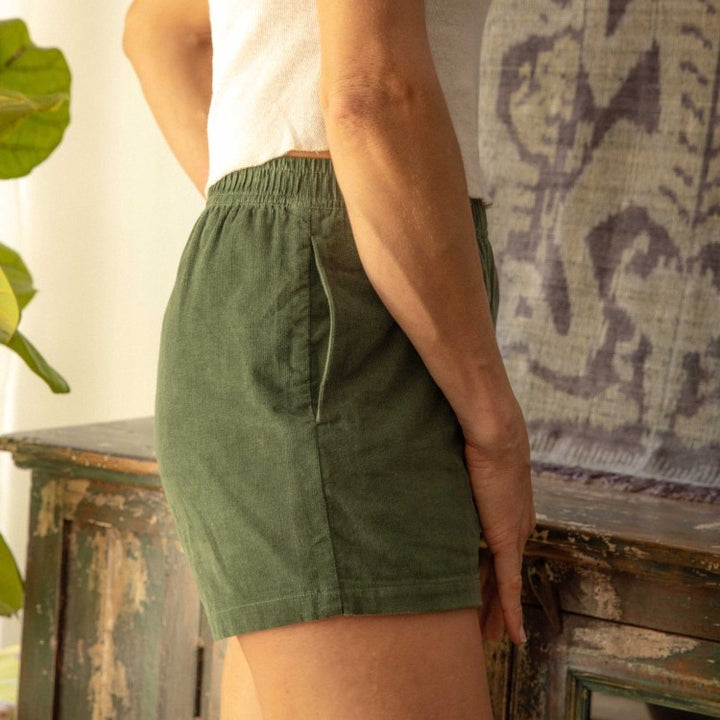 Corduroy Baja Shorts in Forest Green by Mollusk 