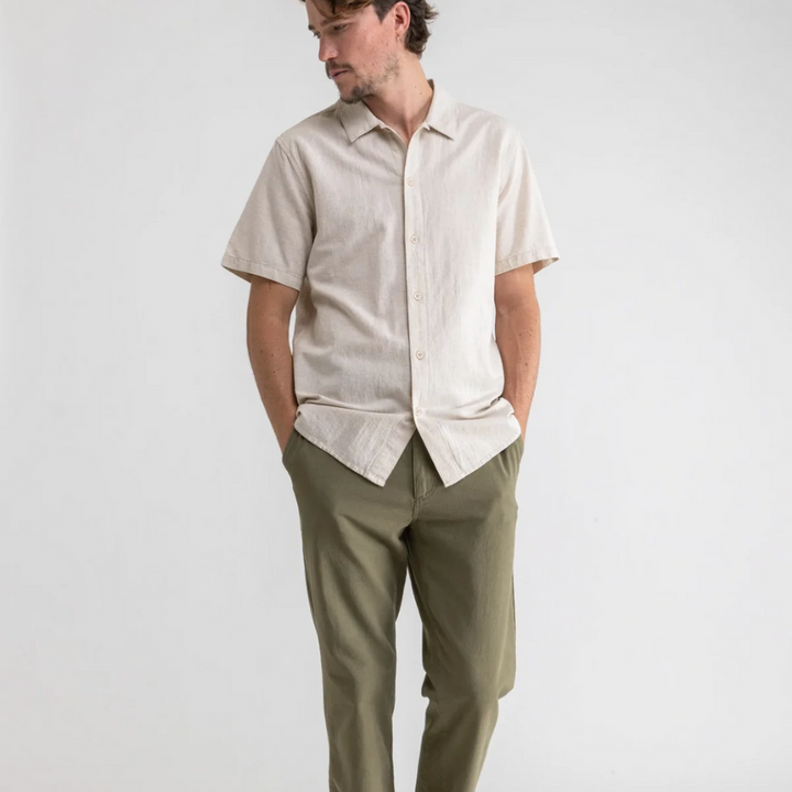 Rhythm's Classic Linen Short Sleeve Shirt in Beige for men