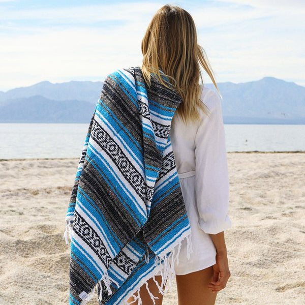 Blue Mexican Blanket XL / Mexican Style Serape Throw Open Road