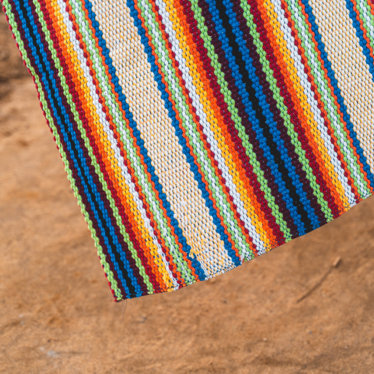 Detail shot of the Rainbow Povoa blanket 
