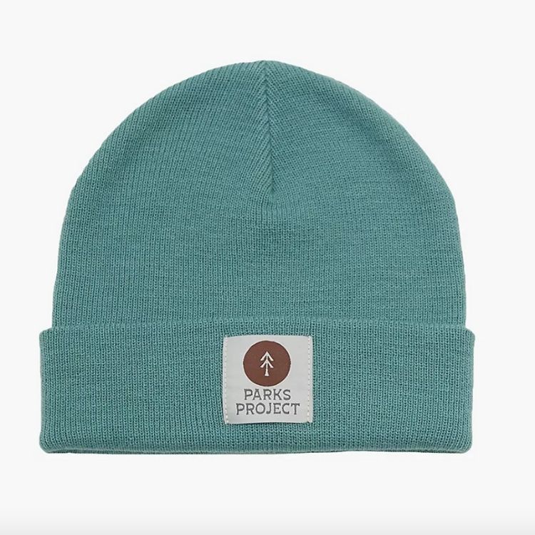 Studio shot of the Parks Project Trail Crew beanie in Sea Green