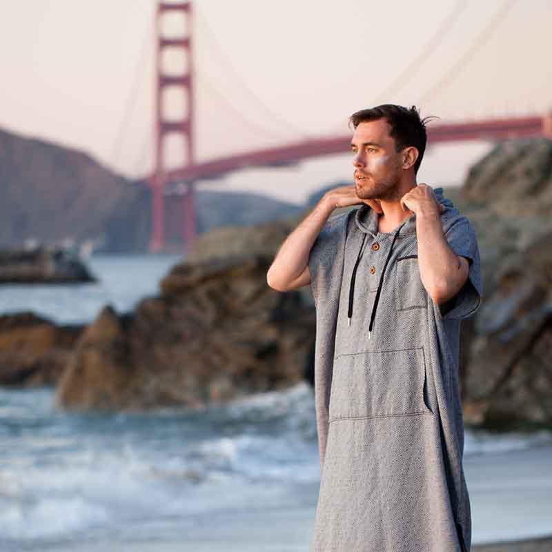 Turkish Towel Hooded Beach Towel Mens Surf Poncho Changing Robe