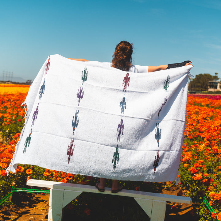 Namaste White Baja Thunderbird Yoga Blanket