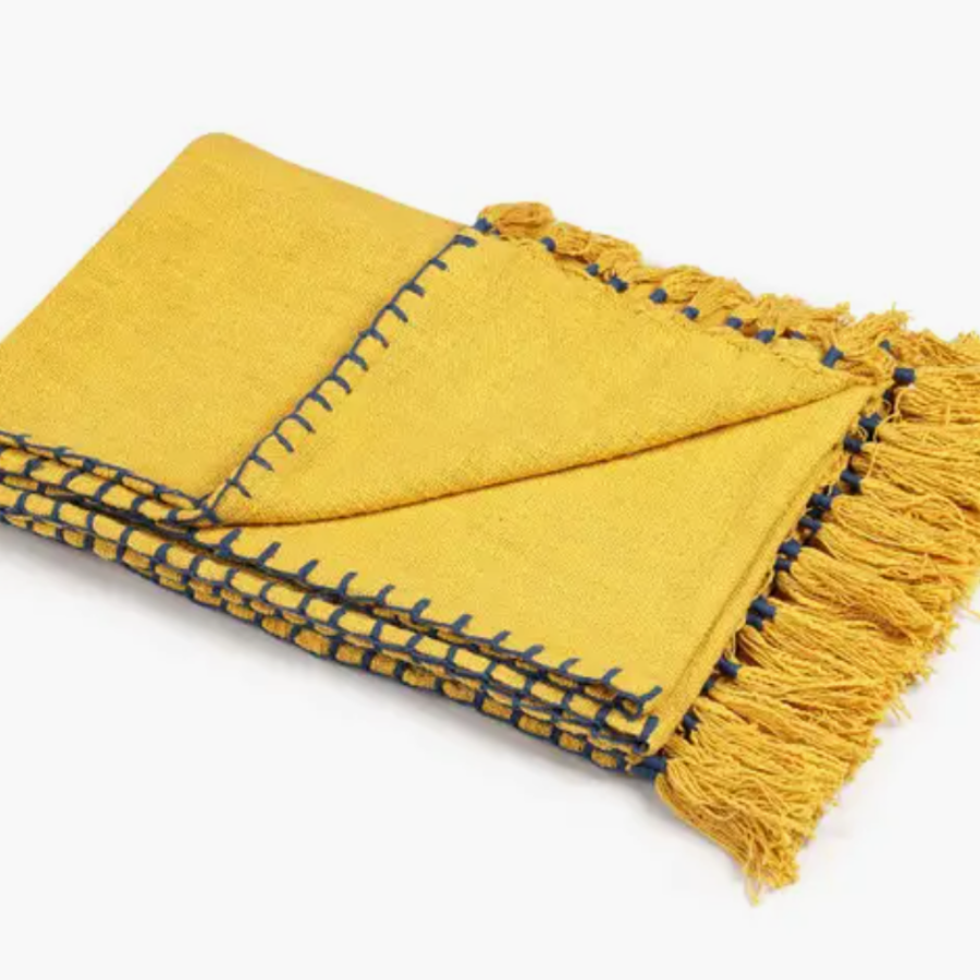 Casa Amarosa yellow cotton throw blanket