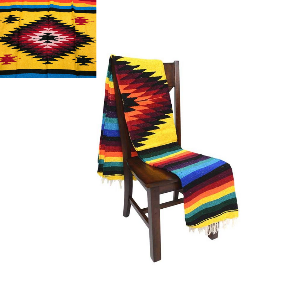 Yellow Mexican Blanket Aztec Diamond Cobijas Tradicionales